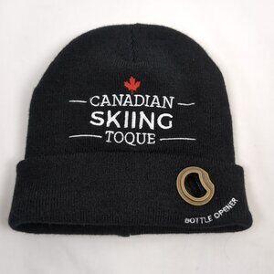 Canadian Skiing Drinking Black Toque w/ Bottle Opener Funny Gift, One Size